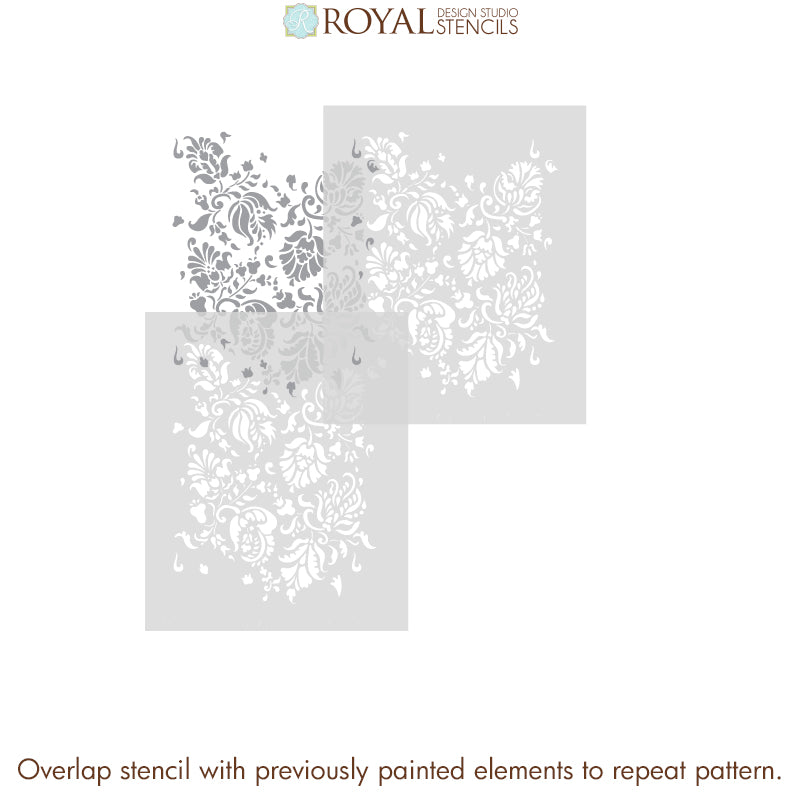 Allover Brocade Furniture Stencil - Reusable DIY Painting Template for Wood, Fabric & Walls - Perfect for Home Decor, Crafts & Upcycling Projects