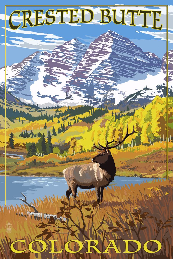 24x36 Signed Crested Butte Colorado Maroon Bells Elk Landscape Art Print - Premium Wall Decor Poster for Living Room, Bedroom & Office