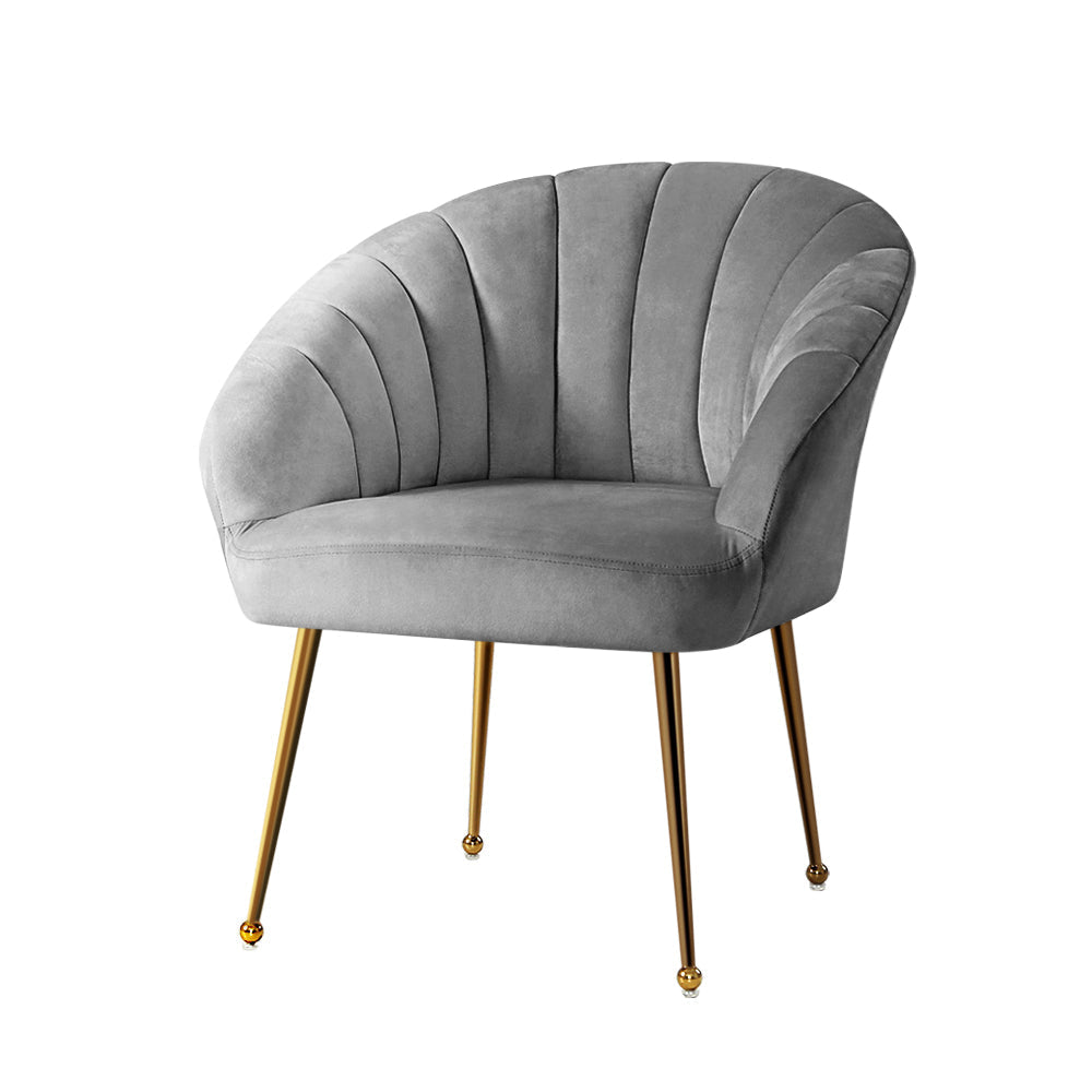 Luxury Grey Velvet Armchair - Artiss Lounge Chair for Living Room, Bedroom, or Office - Comfortable Accent Chair & Sofa Couch for Relaxing, Reading, or Entertaining Guests