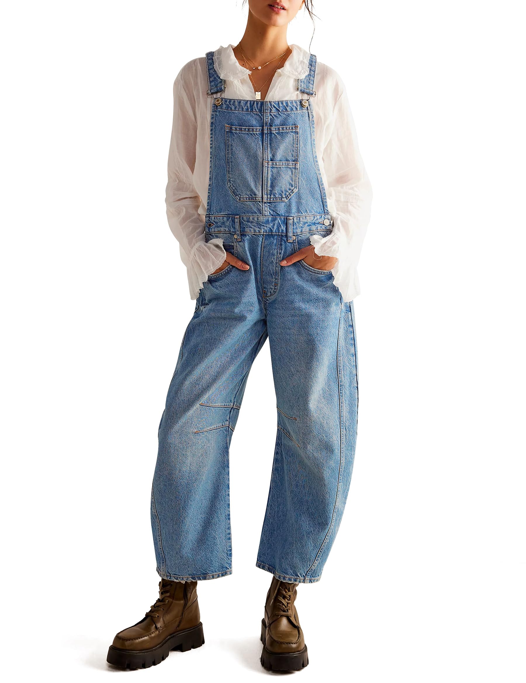 Qazel Vorrlon Women's Denim Overalls - Barrel Wide Leg Bib Baggy Jeans, Adjustable Stretch Romper Jumpsuit | Y2K Fashion, Casual Wear, Street Style Outfit for Daily Use & Vintage Looks