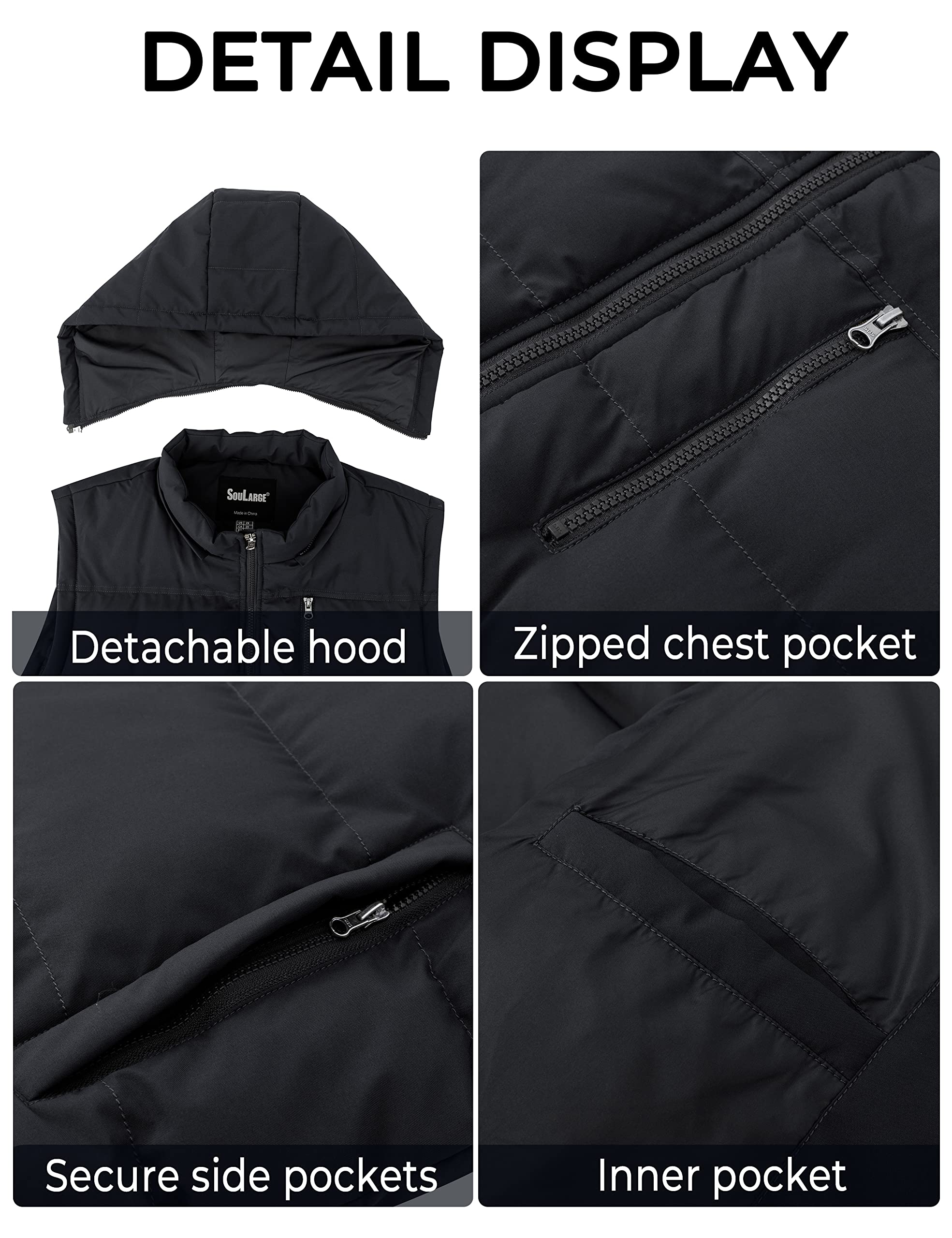 Soularge Men's Big and Tall Winter Puffer Vest - Warm Thick Utility Jacket for Outdoor Work, Hiking & Cold Weather Activities