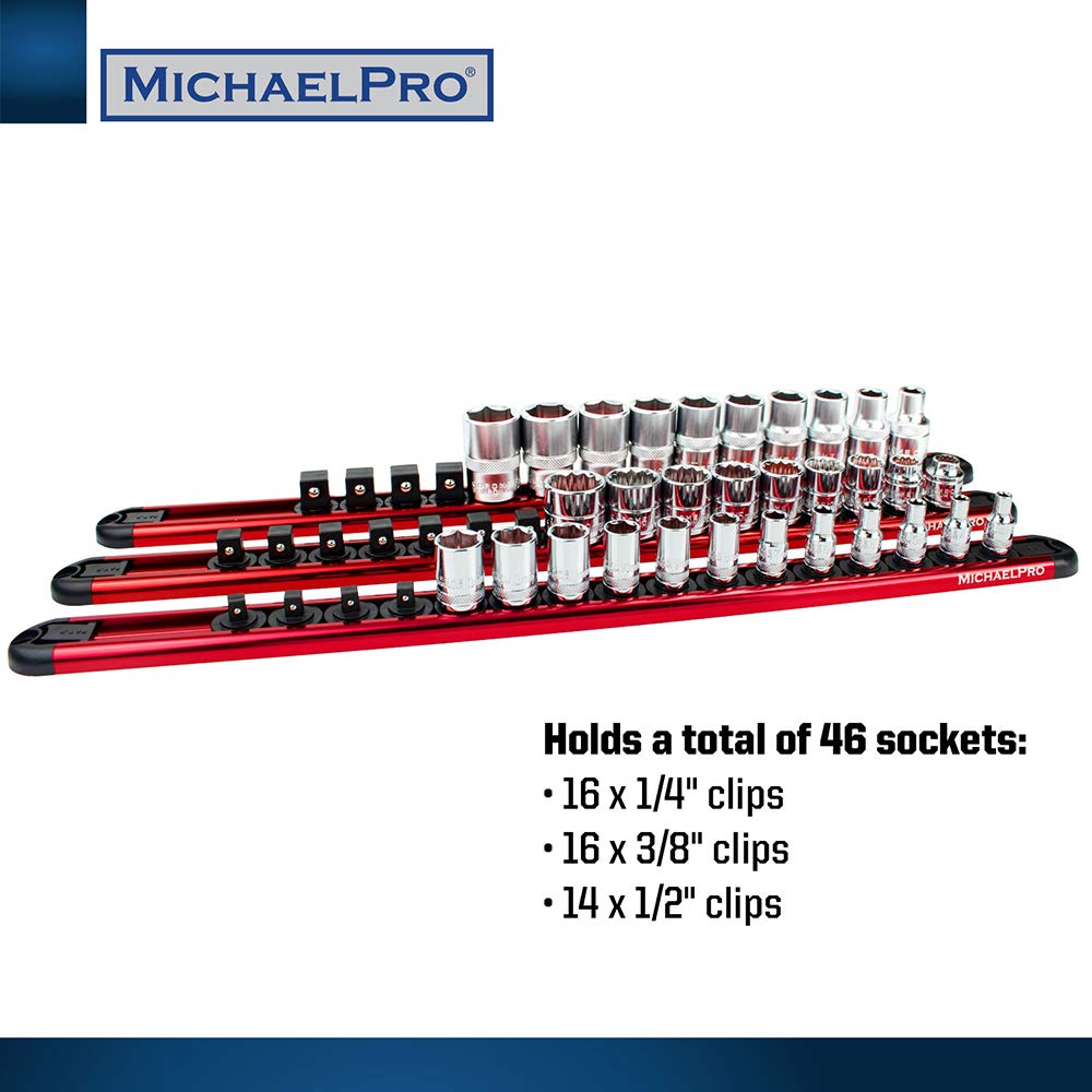 MichaelPro 3-Piece Aluminum Socket Organizer Rail Set - 1/4