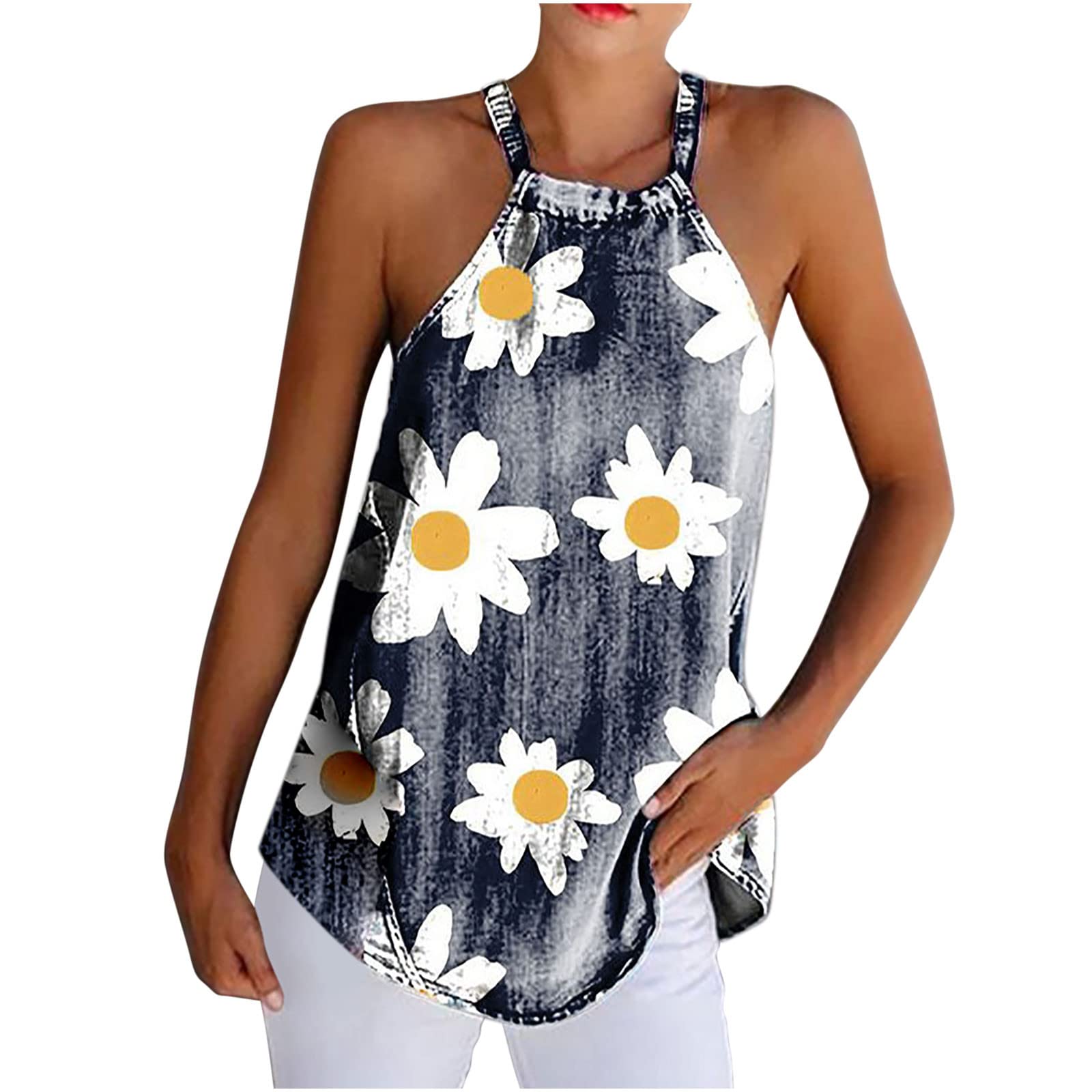Sexy Vintage Floral Print V-Neck Sleeveless Tank Top for Women - Summer Suspender Blouse - Perfect for Beach, Vacation & Casual Outfits