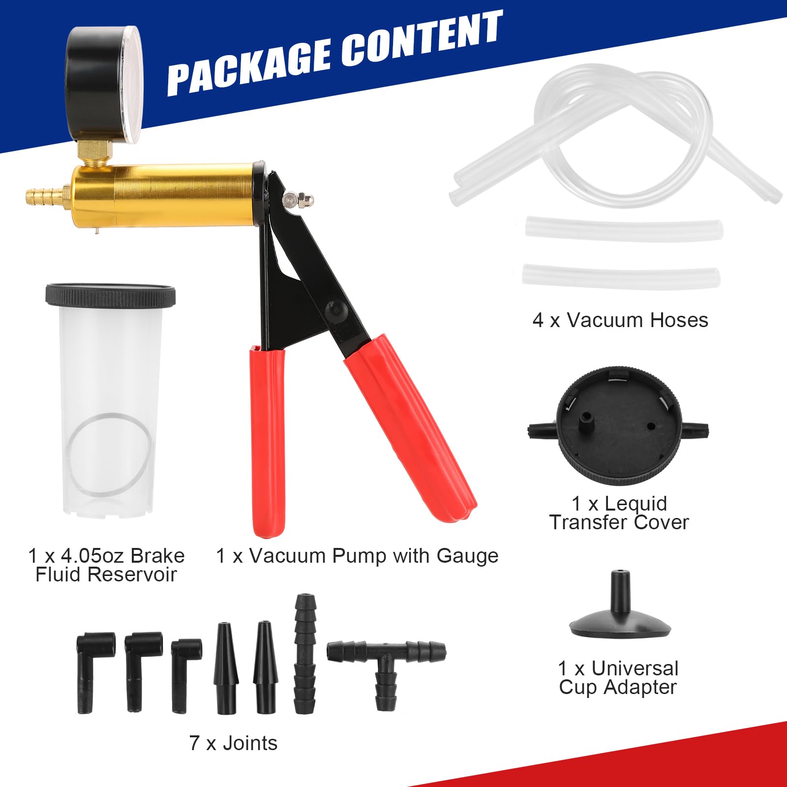 2 in 1 Handheld Vacuum Pump Brake Bleeder Kit - 16 Pcs Motorcycle & Car Brake Fluid Bleeding Tool with Oil Change Pump for Bike, Truck, ATV - Perfect for DIY Brake Maintenance & Fluid Replacement (Red)