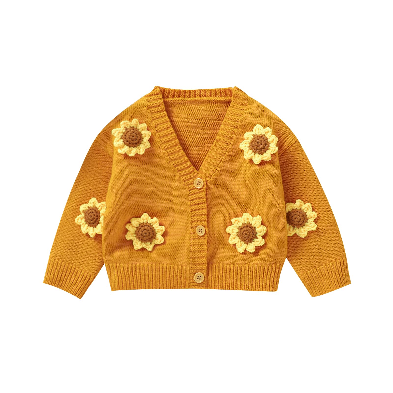 XIXIMAON Sweet Soft Sweater Cardigan for Baby Girls - Sunflower Decor Long Sleeve Button Knit Jacket for Spring & Autumn | Cozy Toddler Outwear for Playdates & Family Photos