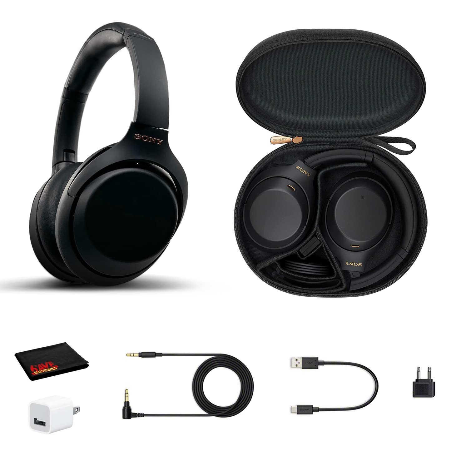 Sony WH-1000XM4 Wireless Bluetooth Noise Cancelling Over-Ear Headphones with Built-in Mic, Alexa Voice Control, 30-Hour Battery Life - Perfect for Travel, Work, and Home Entertainment (Black) - Includes USB Charger & Cleaning Cloth Bundle