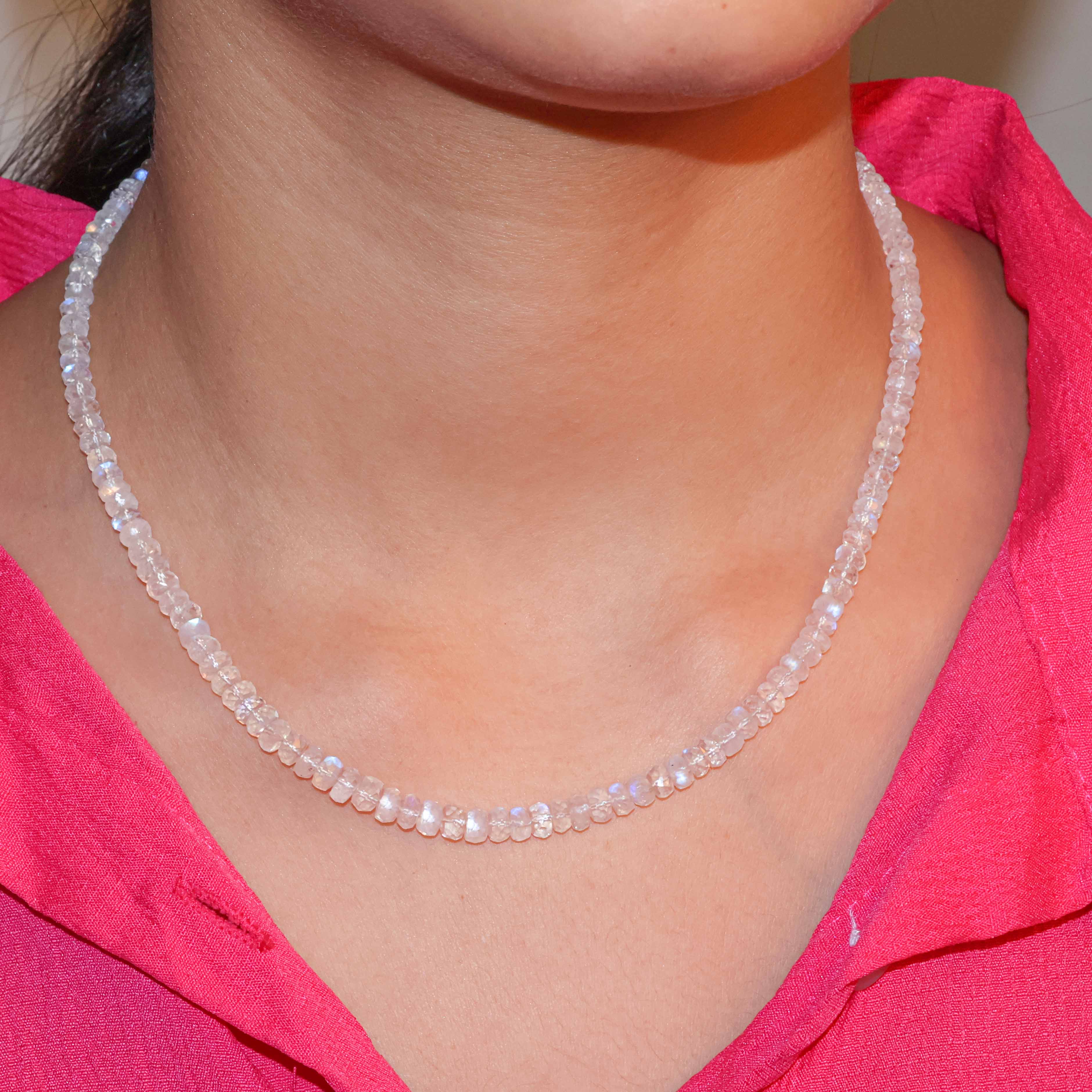 Moonstone Beaded Necklace with 16 + 2 Inch Extender - Adjustable Bohemian Crystal Jewelry for Women, Perfect for Yoga, Meditation & Spiritual Healing