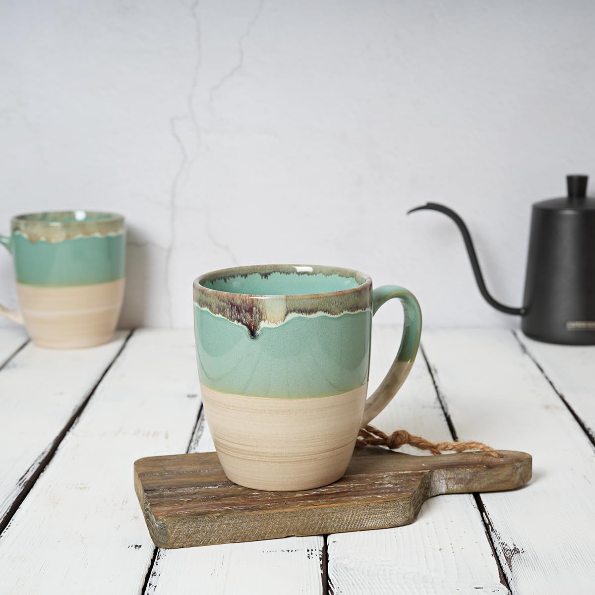 Bosmarlin 16 Oz Ceramic Coffee Mug Set of 4 - Dishwasher & Microwave Safe - Reactive Glaze Tea Cups - 5 Color Options (Green) - Perfect for Home, Office or Gift Giving