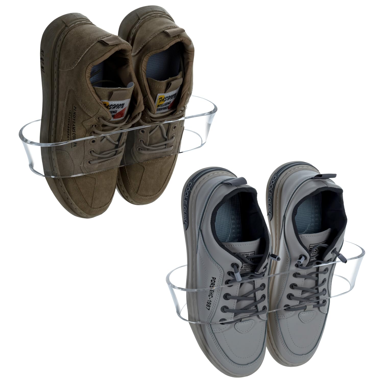 MyGift 11 Inch Round Clear Acrylic Floating Shoe Storage Racks - Wall Mounted Entryway Shoe Organizer for Closet, Holds Single Pair of Shoes (Set of 2) - Perfect for Small Spaces, Apartment Entryways & Sneaker Display