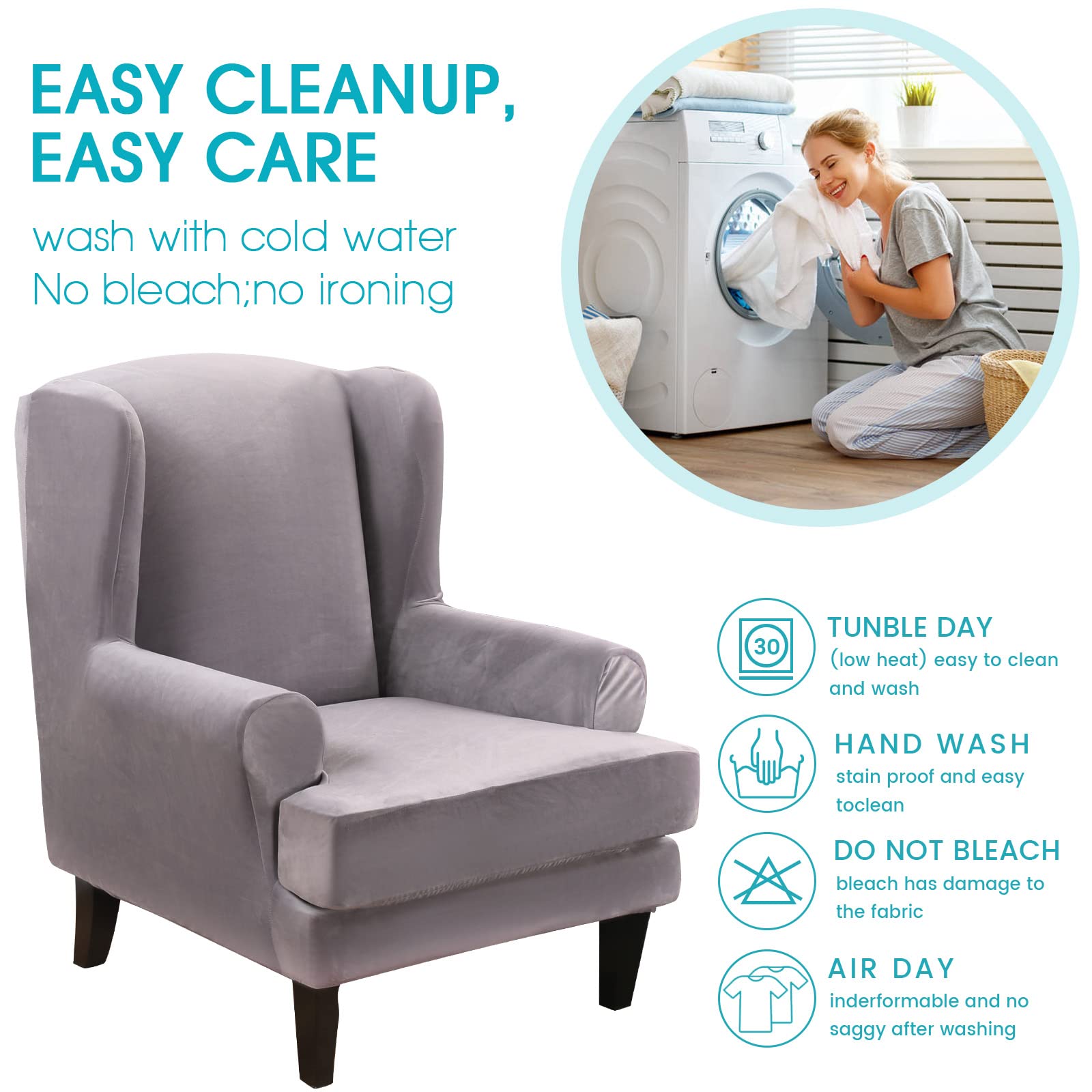 TOPCHANCES 2-Piece Stretch Velvet Wingback Chair Slipcover - Soft Plush Elastic Armchair Cover for Wingback Chairs | Perfect for Living Room, Bedroom & Home Decor