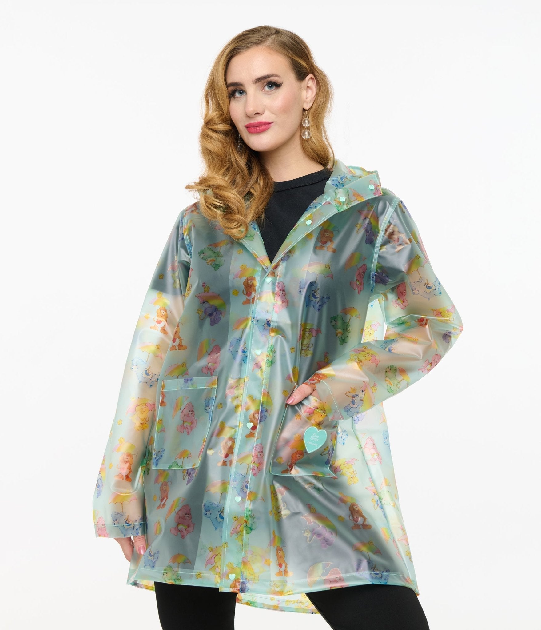 Care Bears Rain Jacket for Women - Turquoise Waterproof Hooded Windbreaker (Perfect for Outdoor Adventures, Theme Parks & Rainy Day Fashion)