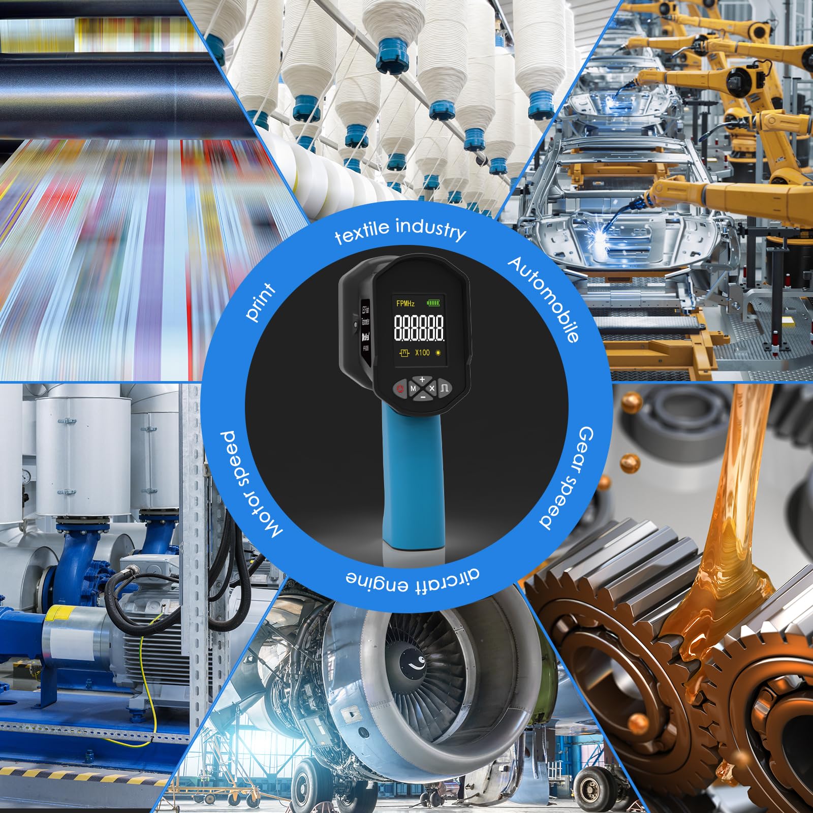 60-100000RPM Digital LED Stroboscope Tachometer - Non-Contact Handheld Strobe Light with 16 Adjustable LED Beads, LCD Display & USB Charging | Perfect for Fan Speed Testing, HVAC Motor Diagnostics, Tire Rotation Analysis & Engine RPM Measurement
