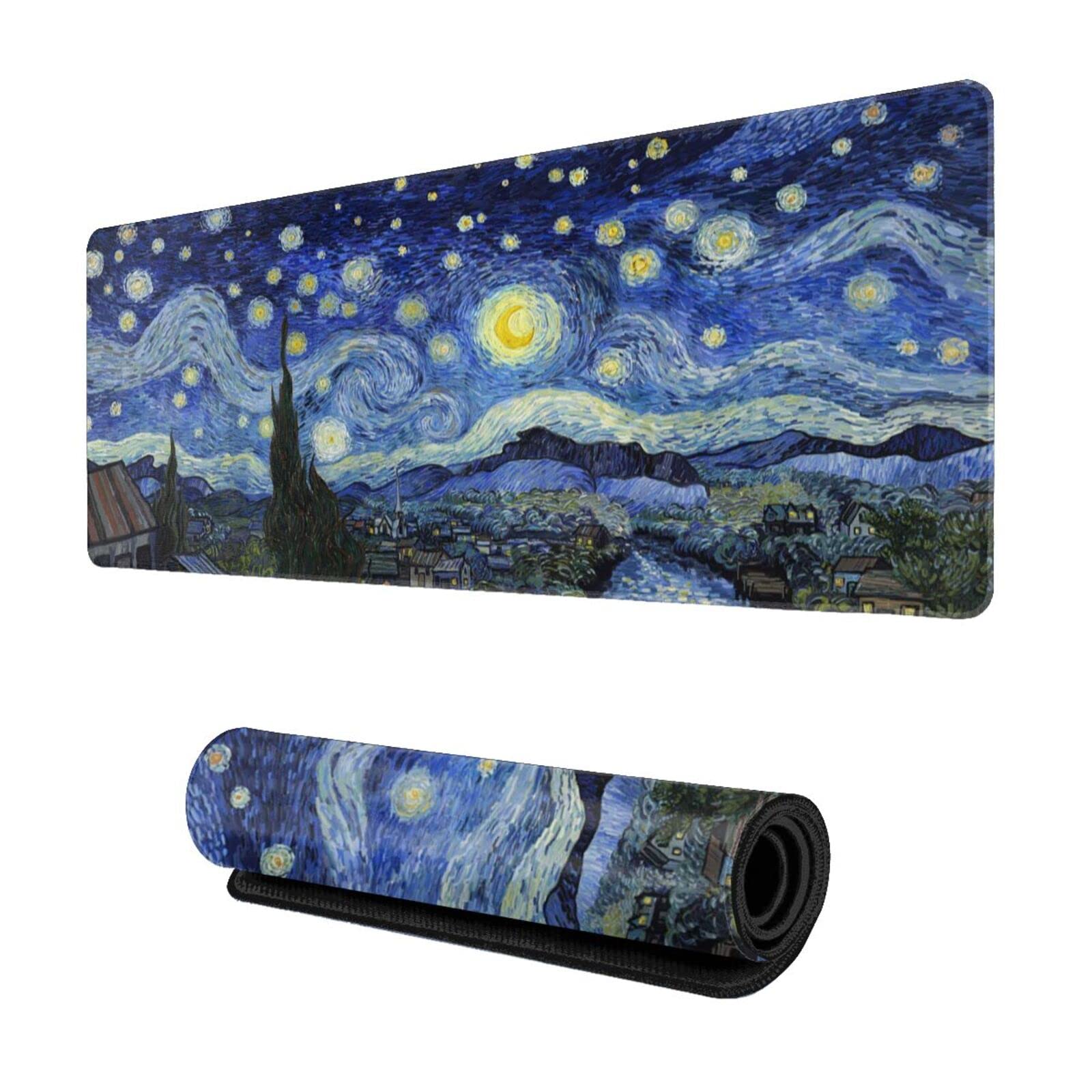 Extended Gaming Mouse Pad - Non-Slip Waterproof Office Desk Mat with Easy Clean Surface | Starry Night Design | Perfect for PC Gaming, Work & Study Setup