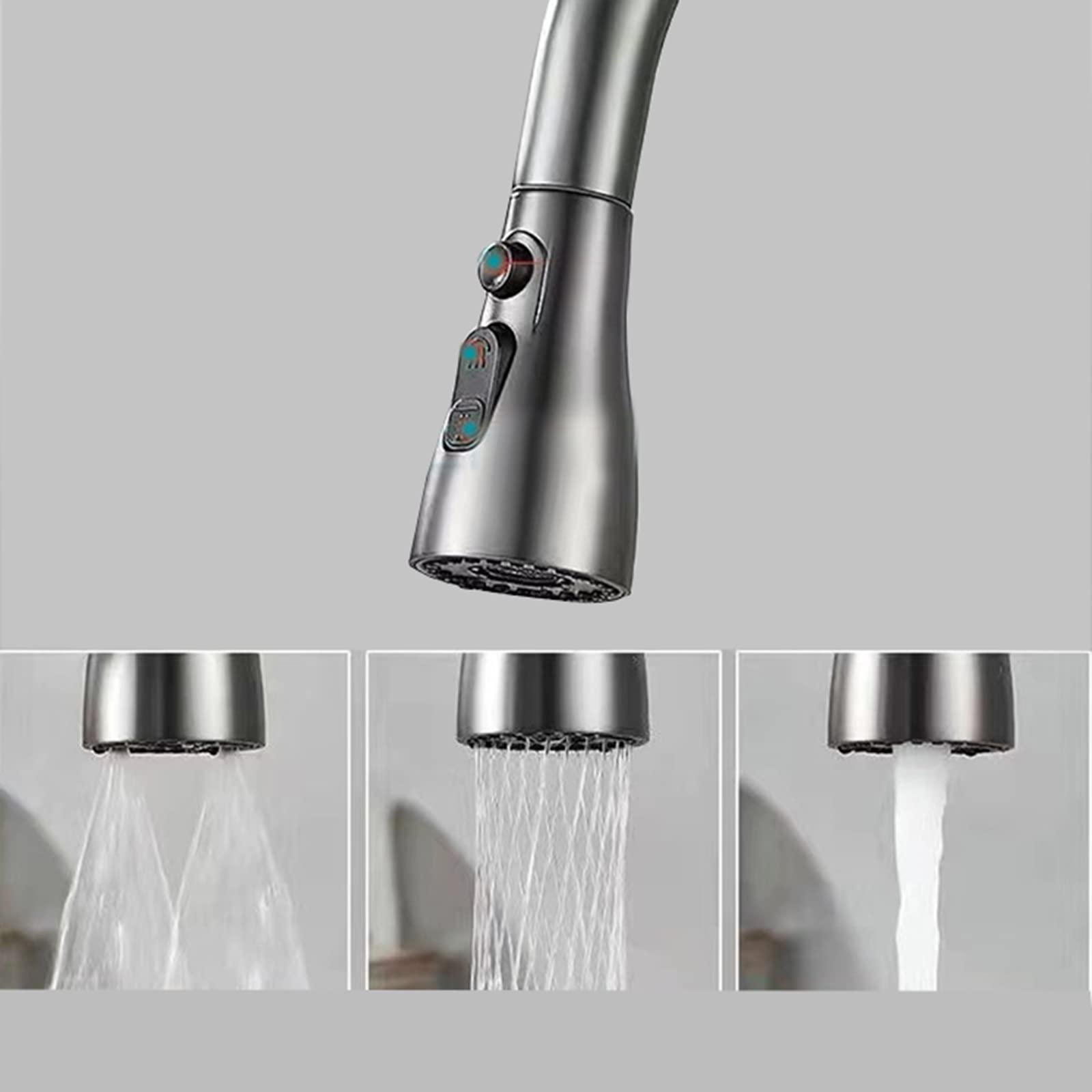 360° Rotating Stainless Steel Kitchen Sink Faucet with Pull-Out Sprayer - 3-Mode Hot & Cold Water Mixer Tap for Washing Dishes, Cooking, and Food Prep