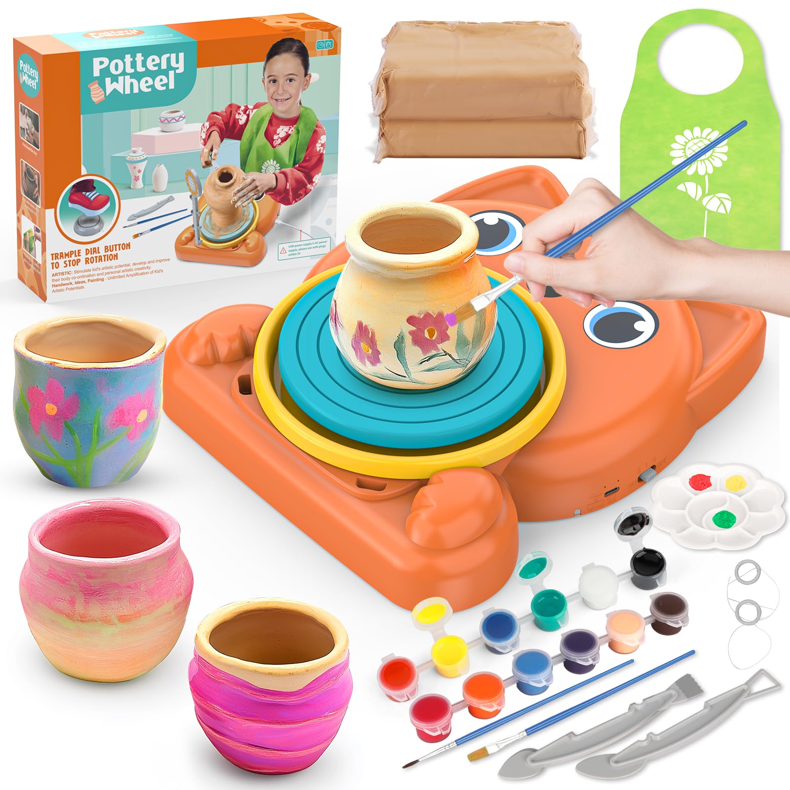 Kids Pottery Wheel Kit - Complete Ceramic Art Supplies with Painting Tools, Creative DIY Craft Toy for Boys & Girls Ages 6-12 | Birthday, Halloween & Christmas Gift Idea | Perfect for Home, Classroom & Art Studio Activities (Dog Design)