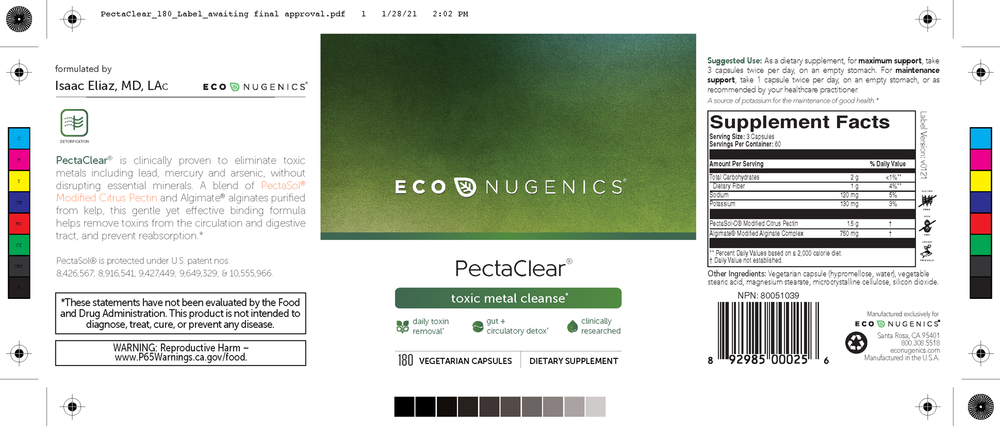 EcoNugenics Pecta Clear Detox Formula - 180 Capsules for Heavy Metal Cleansing & Immune Support | Natural Detox Supplement for Daily Wellness & Environmental Toxin Removal