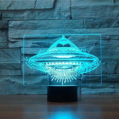 3D UFO Night Light with 16 Color Changing LED, Remote Control, USB Charger - Acrylic Flat ABS Base Desk Lamp for Kids Room, Home Decor, Birthday & Christmas Gift - Perfect for Bedroom, Nursery, Party Decorations