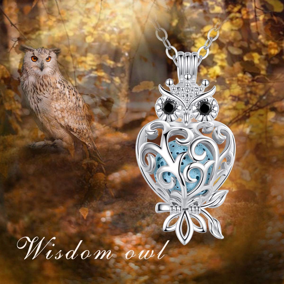 INFUSEU Aromatherapy Essential Oil Diffuser Necklace for Women - Cute Animal Pendant with 7 Lava Stones & 24