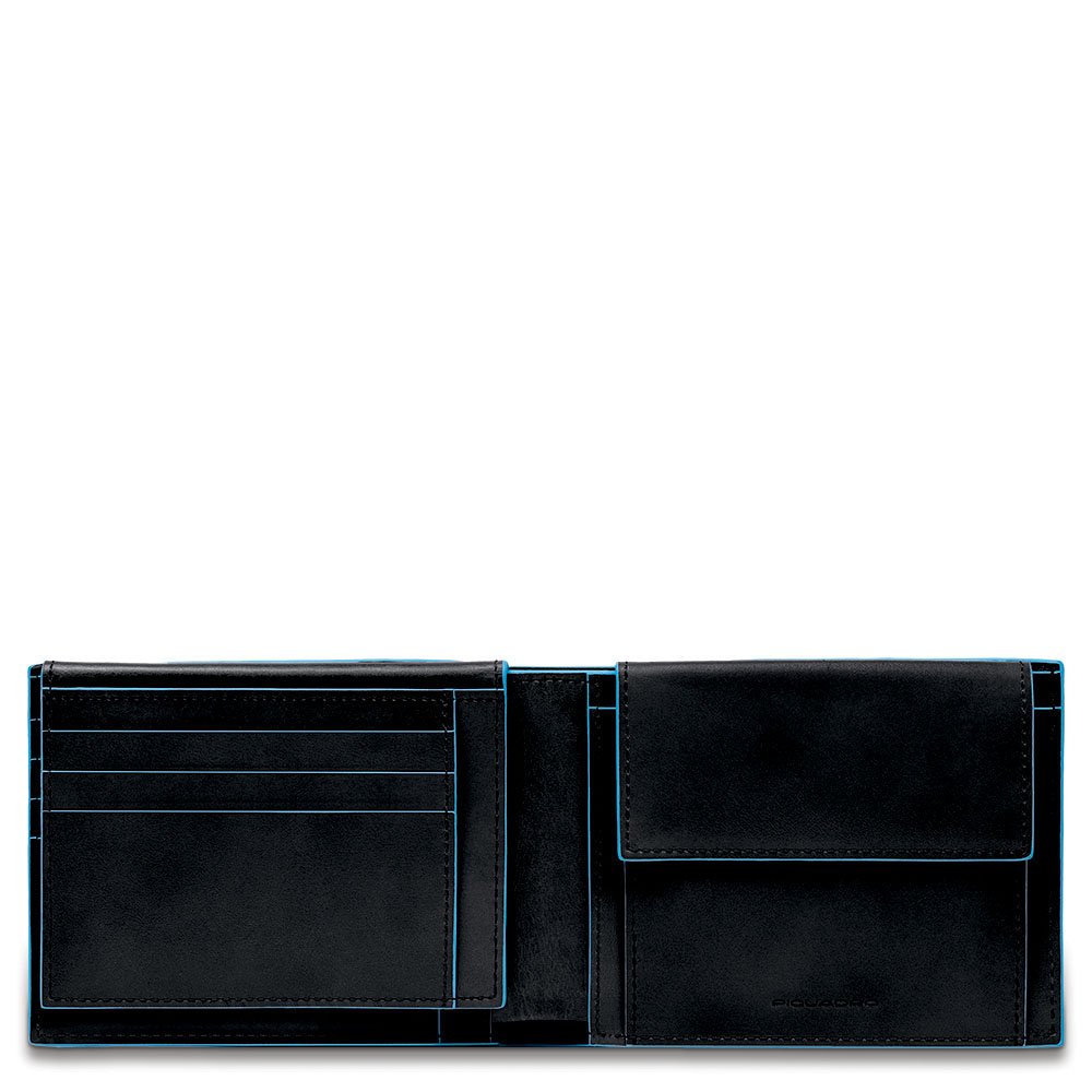 Piquadro Men's Leather Coin Wallet - Slim Black Money Holder for Coins & Cards (12cm) - Perfect for Travel, Daily Use & Gift Ideas