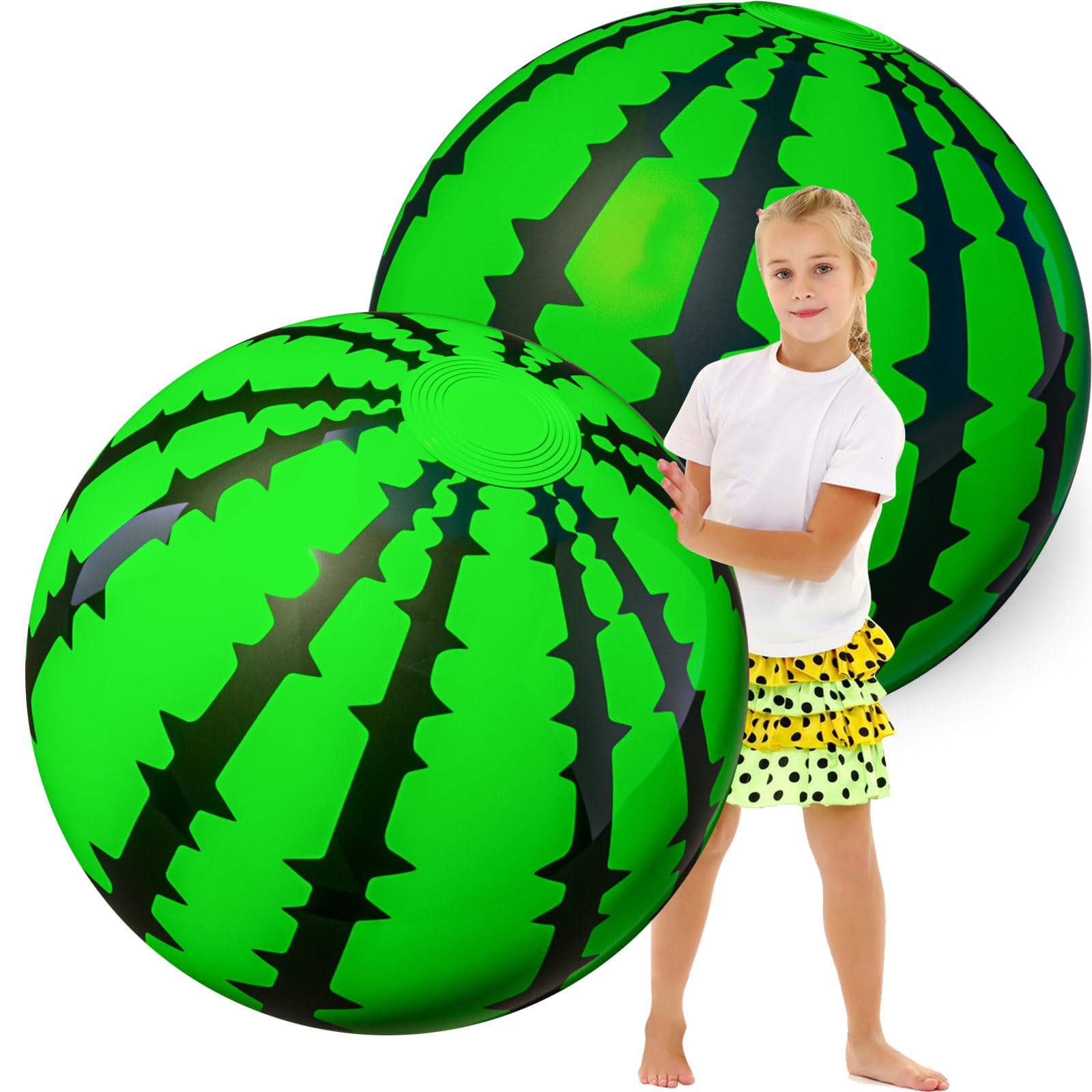 2 Pack Watermelon Rainbow Beach Balls - Large Inflatable Pool Toys for Kids & Adults, Summer Water Play, Beach Party Decorations - Perfect for Pool Parties, Beach Games, and Outdoor Summer Fun