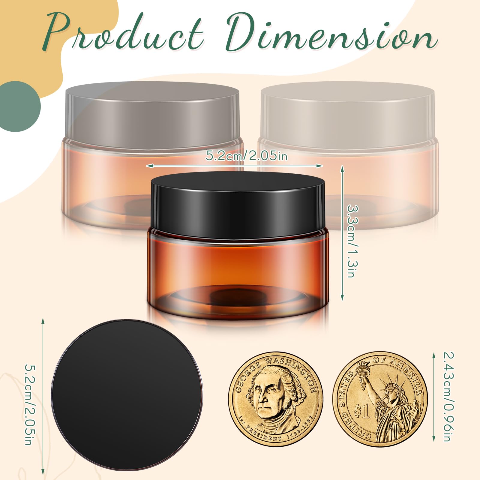 12 Pack 1 oz Black Plastic Jars with Lids - Clear Round Travel Containers for Cosmetics, Toiletries, Lotion, Cream, Ointment, Makeup, Slime, Rhinestones & Samples - Perfect for Home, Travel & Kitchen Storage Organization