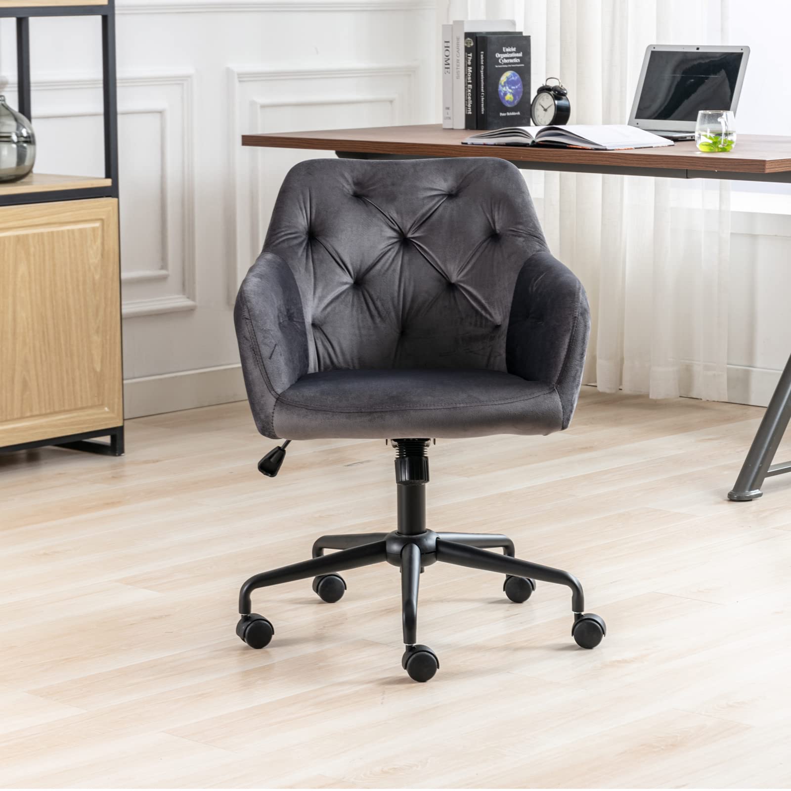 **Stylish Velvet Swivel Desk Chair with Wheels & Arms - Ergonomic Office Chair for Teen Girls, Kids, Home & Workspace - Perfect for Study, Makeup Vanity, Bedroom & Living Room**