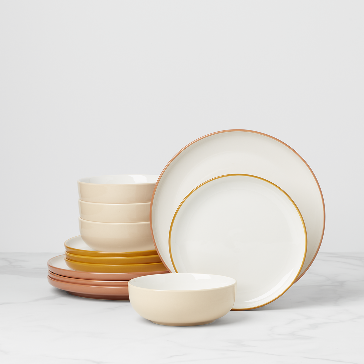 24 Seven Colors Sunbaked 12-Piece Dinnerware Set - Elegant Stoneware Plates, Bowls & Mugs for Everyday Dining, Family Gatherings & Restaurant Use