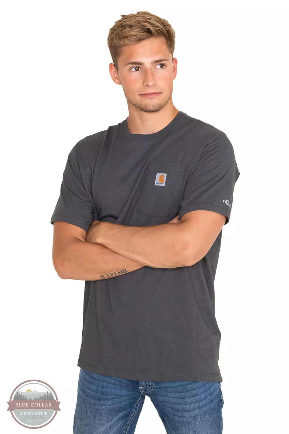 **104616 Force Relaxed Fit Midweight Short Sleeve Pocket T-Shirt for Men - Comfortable Casual Wear for Work, Gym & Everyday Outfits**