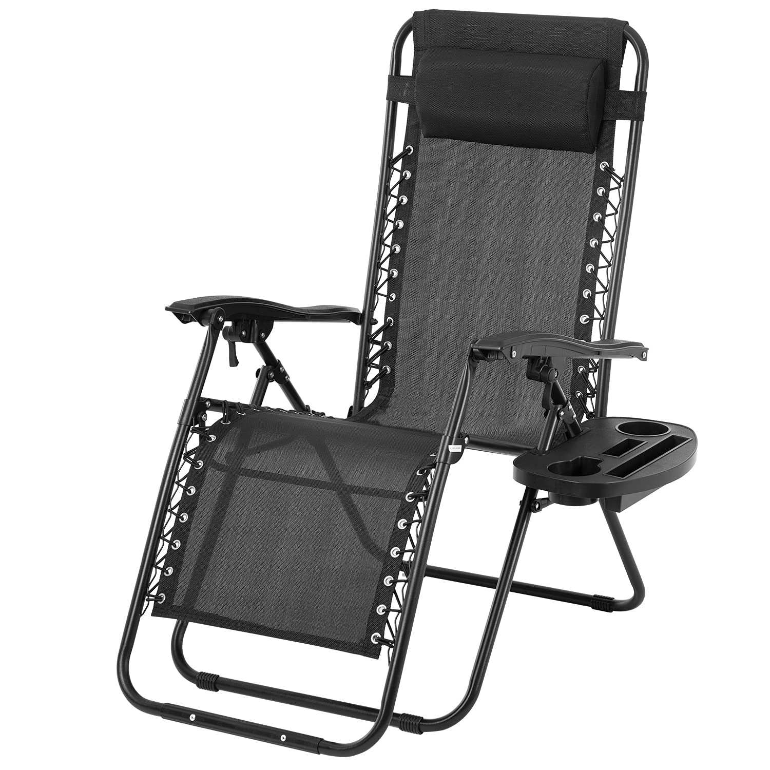 Zero Gravity Chair with Pillows & Cup Holder - Portable Folding Reclining Lounge Chair for Outdoor Relaxation - Perfect for Patio, Poolside, Beach, Backyard, Deck & Camping (Black)