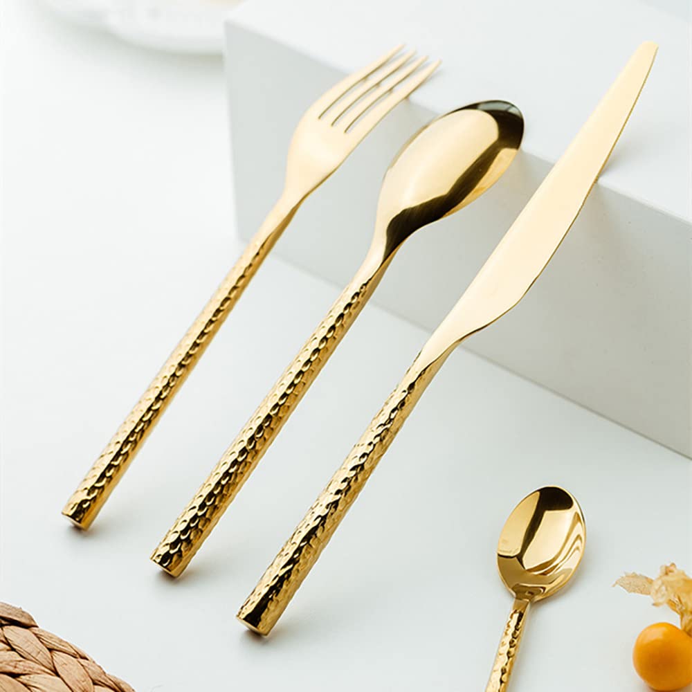 32-Piece Stainless Steel Flatware Set for 8 - Hammered Silverware Dinner Set with Knives, Forks & Spoons | Modern Metal Tableware for Home, Kitchen & Dinner Parties | Durable Cutlery for Everyday Use & Special Occasions