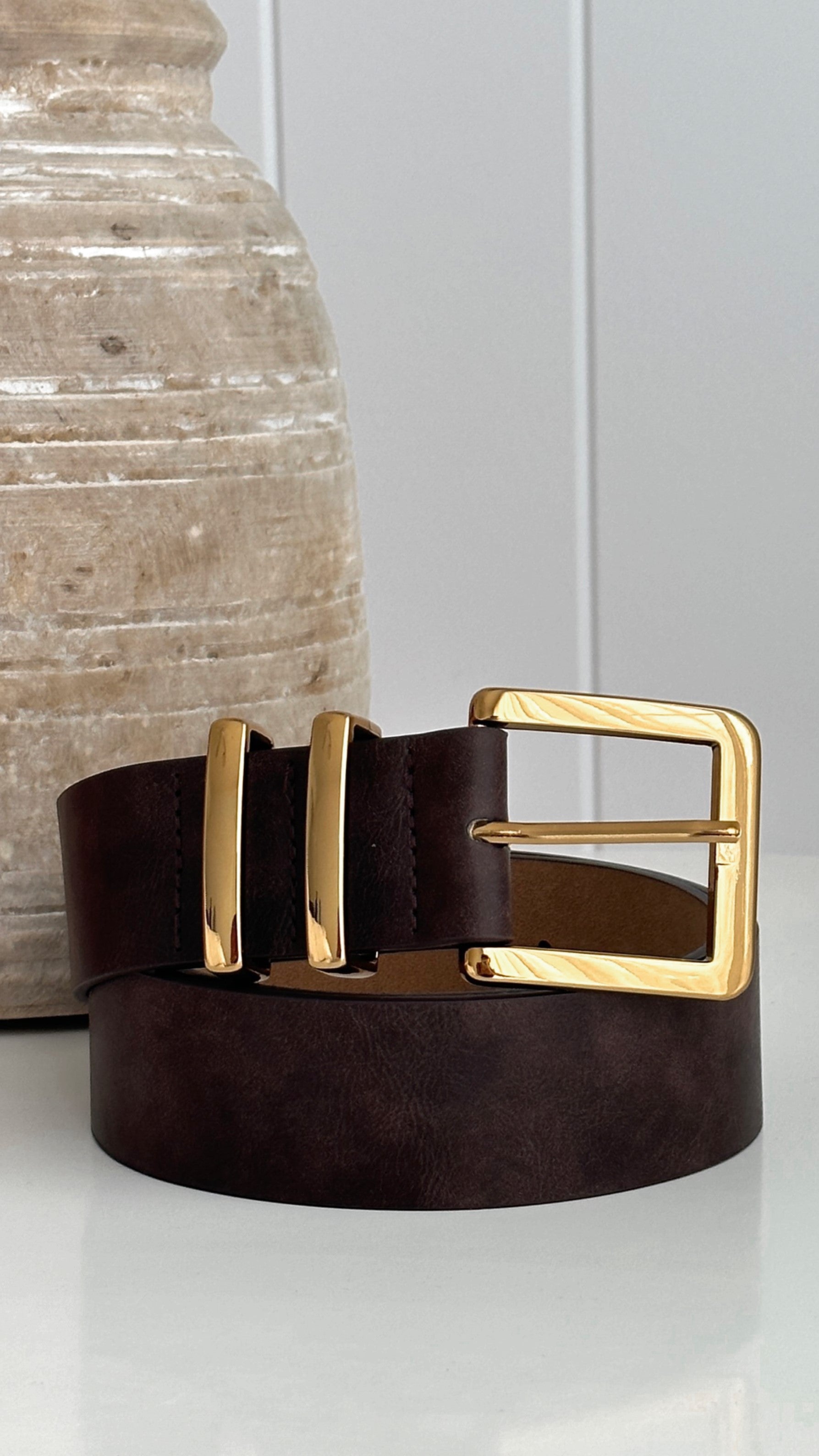 Jabilo Genuine Leather Belt for Men - Classic Brown & Gold Buckle - Perfect for Casual, Office & Formal Wear