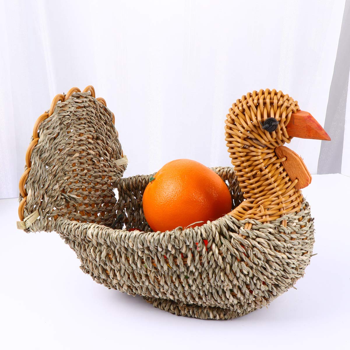 Chicken Shaped Willow Woven Fruit Basket - 20x14 Inch Rattan Bread Serving Tray for Eggs, Snacks & Food Storage | Durable Wicker Desktop Organizer for Kitchen, Dining Table & Home Decor