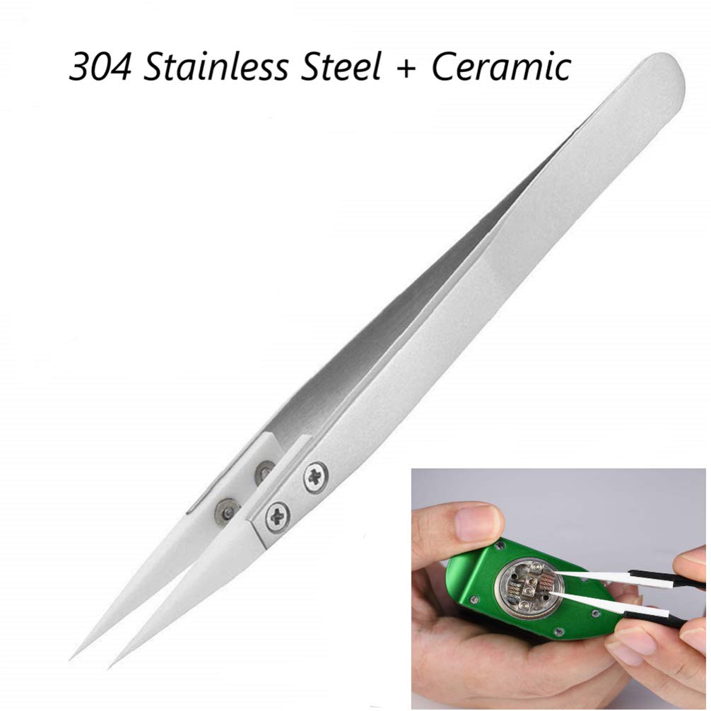 XRED Professional Ceramic Tweezers - Anti-Static Stainless Steel Precision Tweezers for Electronics, Non-Conductive & Heat Resistant (3000°F) - Ideal for PCB Repair, Jewelry Making, and Lab Use (Black)