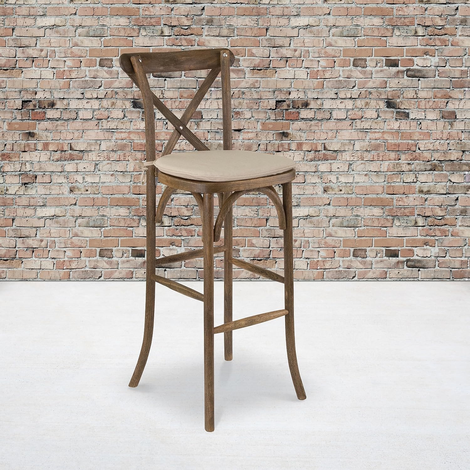 Flash Furniture 2-Pack HERCULES Series Dark Antique Wood Cross Back Bar Stools with Cushions - Perfect for Kitchen Islands, Home Bars & Dining Counter Seating