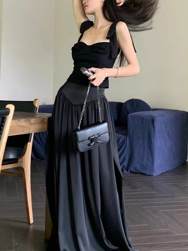 Lovevop Elegant Silk Lace-Up Camisole & A-Line Skirt 2-Piece Set - Perfect for Date Nights, Cocktail Parties & Formal Events