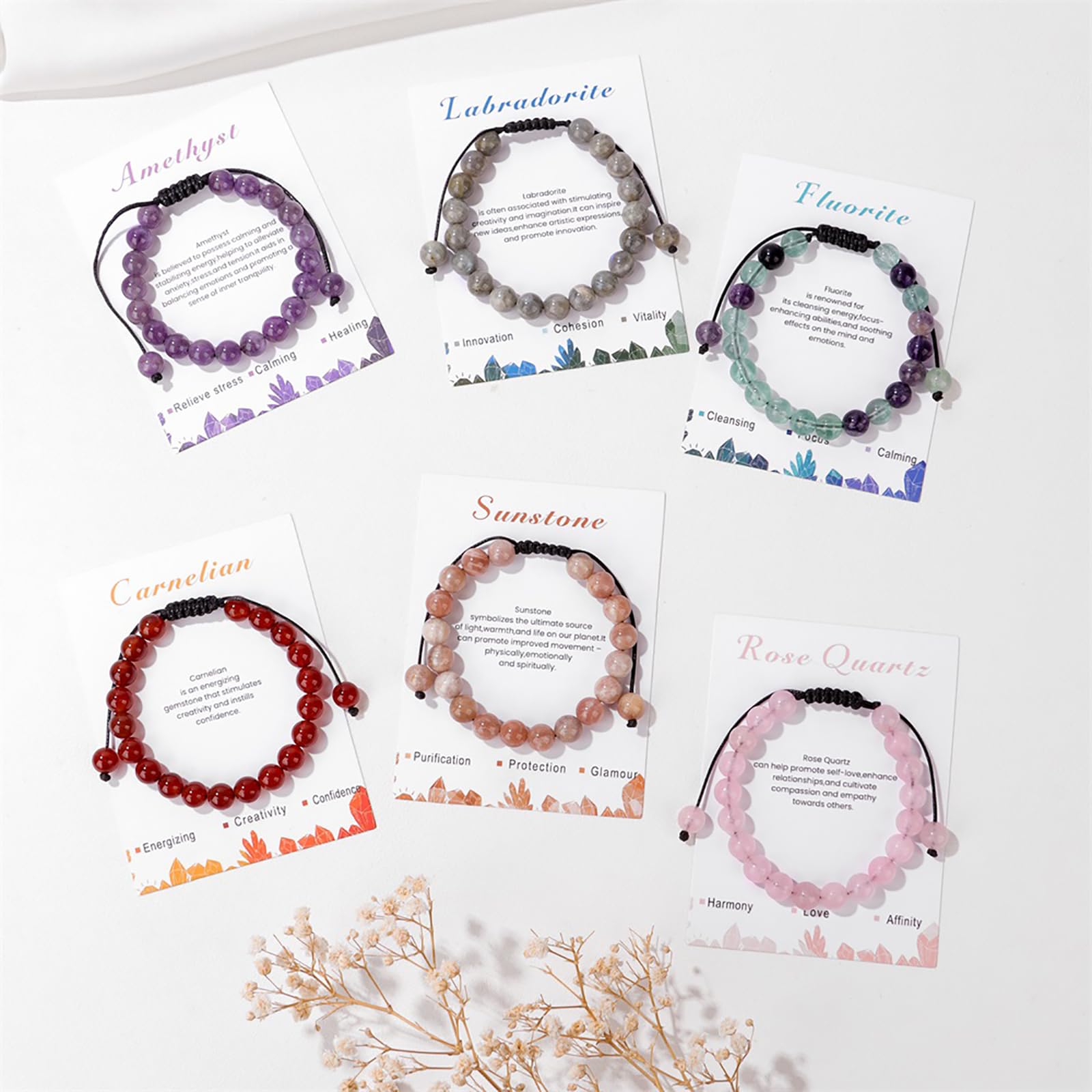 **Handmade Adjustable 8mm Rose Quartz Bracelet for Women & Girls - Healing Crystal Beaded Jewelry for Stress Relief, Meditation & Positive Energy**