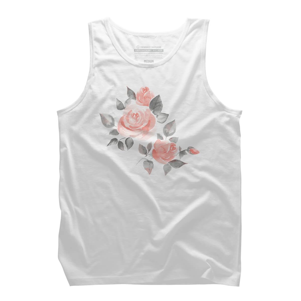 Design By Humans Men's Watercolor Roses by Gribanessa Tank Top - Soft Cotton Graphic Tee for Casual Wear & Summer Outfits