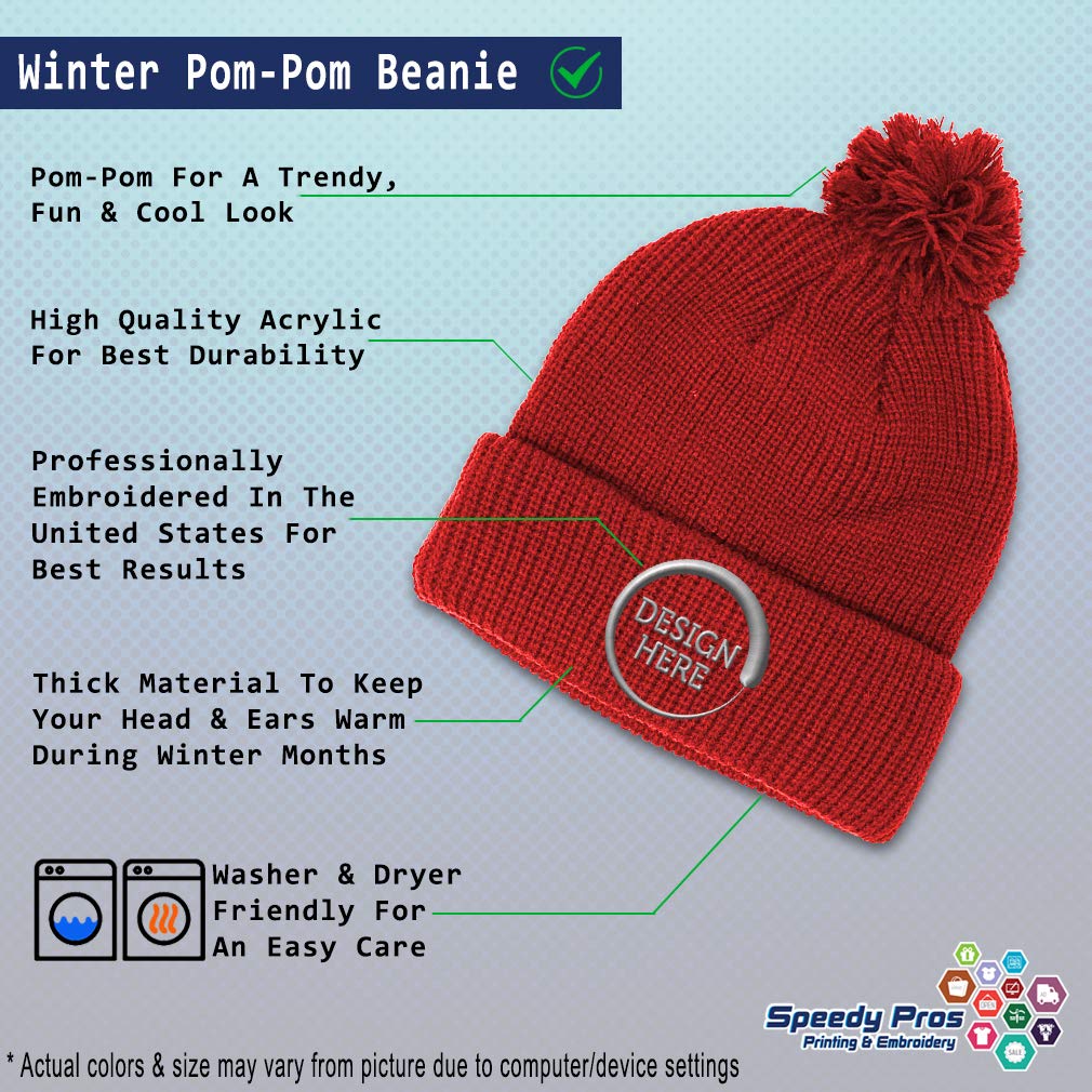 Speedy Pros Acrylic Pom Pom Beanie for Women & Men - Ohio State USA America Embroidery Skull Cap Winter Hat (One Size Fits All) - Perfect for Cold Weather, Outdoor Activities & Team Spirit