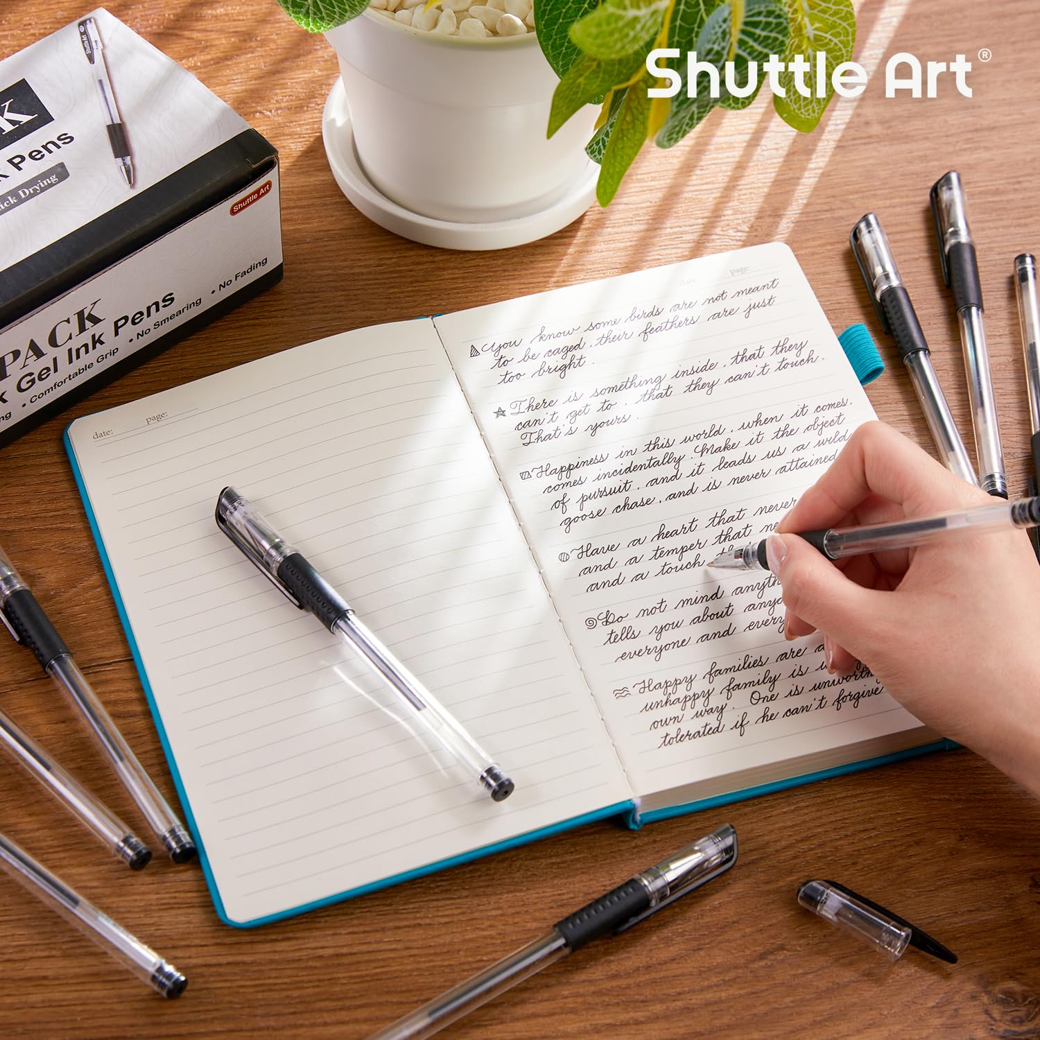 Shuttle Art Black Gel Pens - 50 Pack Fine Point 0.5mm Rollerball Pens with Smooth Writing & Comfort Grip - Bulk Office, School & Home Supplies - Perfect for Note Taking, Journaling & Art Projects