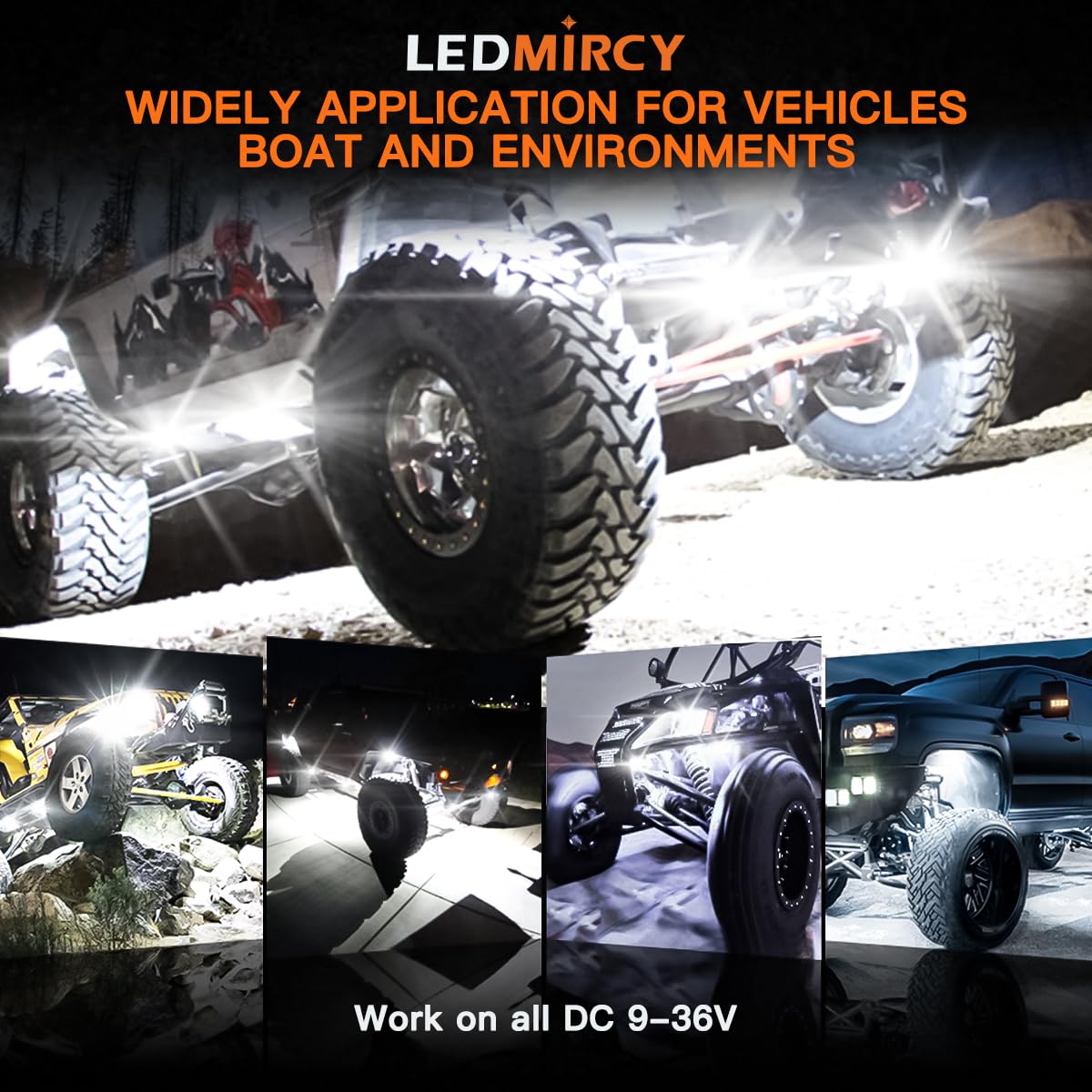R4 Pure White LED Rock Lights Kit - 12PCS High Power Waterproof Underglow Lights with Roker Switch & Wire Harness for Offroad Trucks, ATV, UTV, SUV - Perfect for Night Trail Riding & Off-Road Adventures