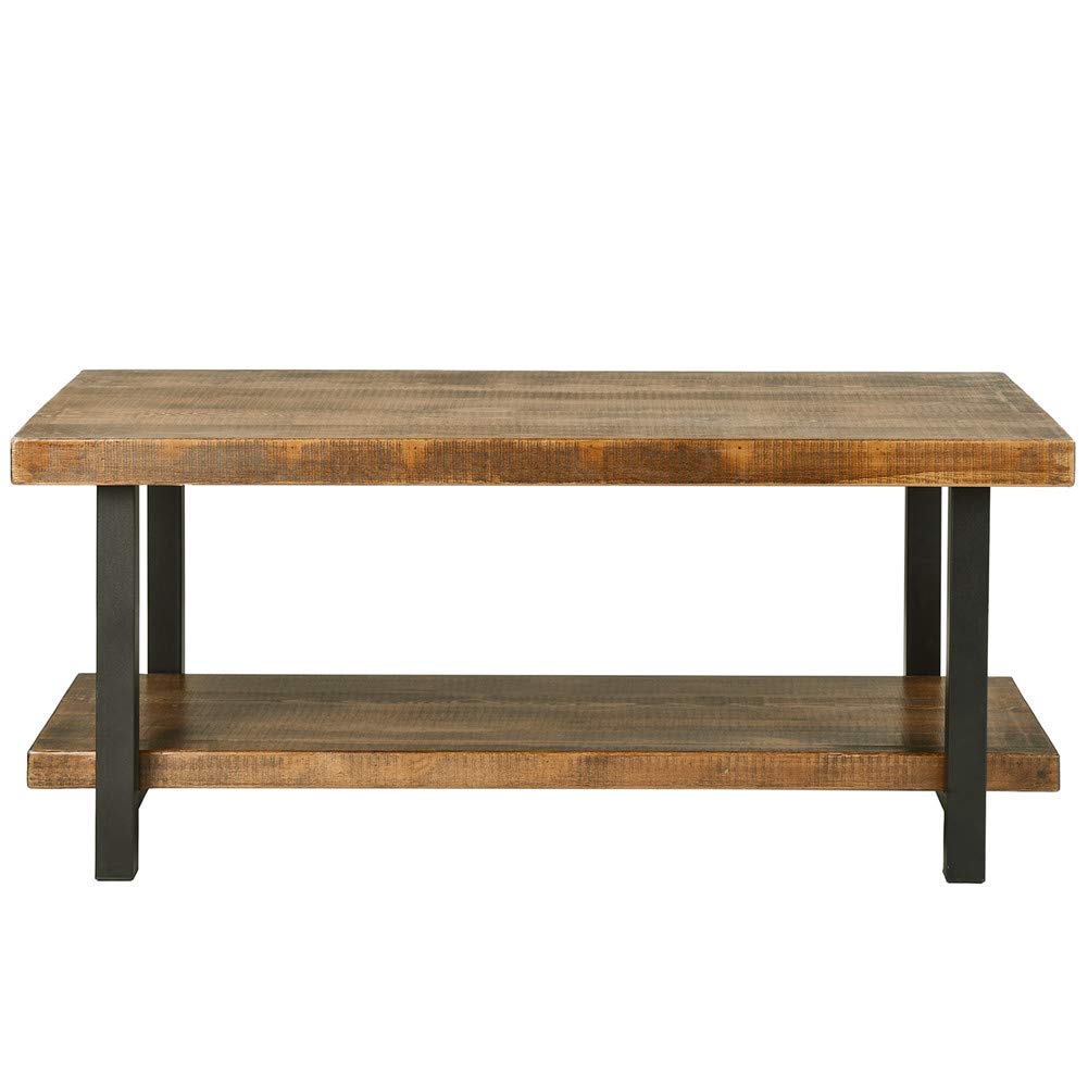 Viugreum Round Coffee Table - Rustic Vintage Industrial Design Solid Wood Cocktail Table with Metal Shelf Storage & Sturdy Legs, Easy Assembly, Brown - Perfect for Living Room, Lounge & Office Decor
