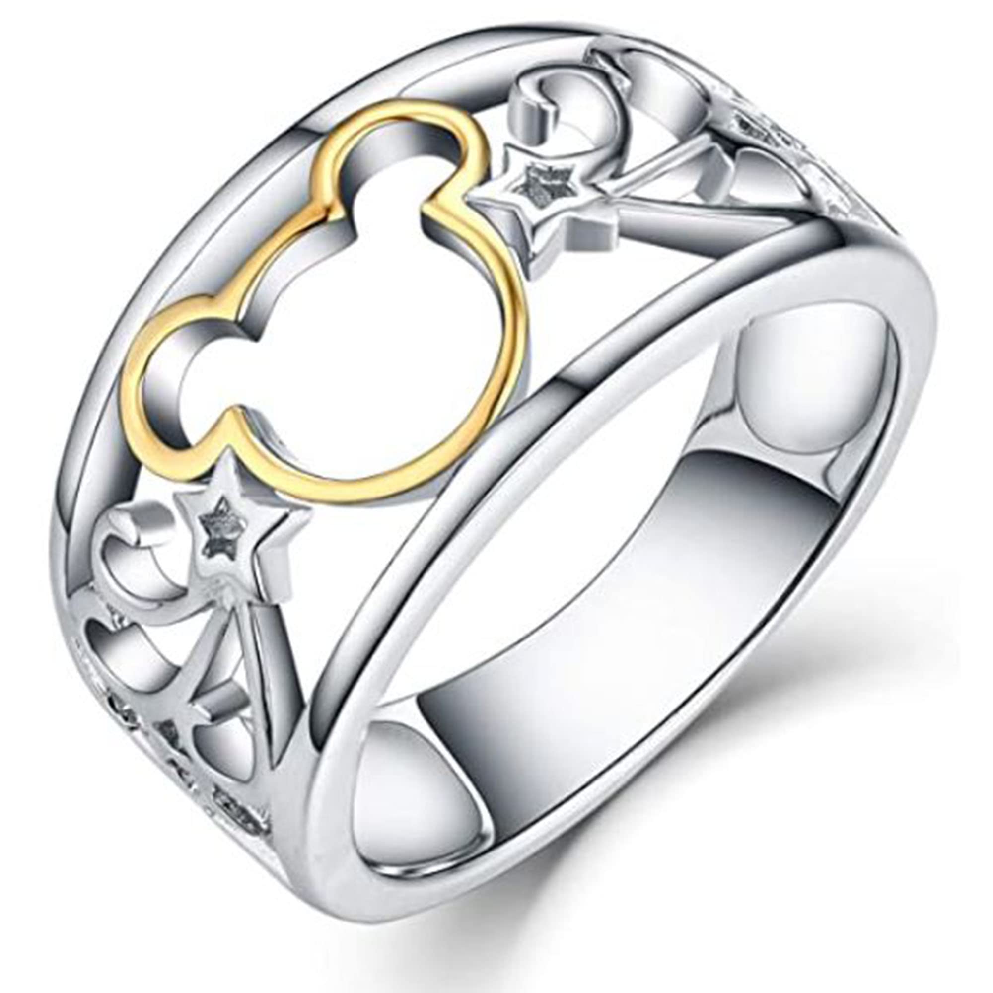 14K Two-Tone Gold Plated 925 Sterling Silver Mickey Mouse Ring for Women - Disney Jewelry Gift for Her - Perfect for Birthdays, Anniversaries & Disney Fans