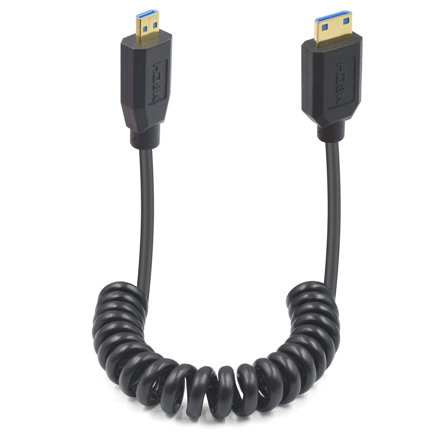 Duttek 8K Micro HDMI to Mini HDMI 2.1 Coiled Cable - 48Gbps Ultra Thin Mini HDMI Male to Micro HDMI Male Cable with Dynamic HDR Support - Perfect for Cameras, Camcorders, and DC Devices (1.2M/4ft) - Ideal for 8K Video Recording, Live Streaming, and Professional Photography