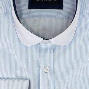 Cavani Men's Penny Round Collar Sky Stripes Formal Shirt - Peaky Blinders Style Business Casual Dress Shirt for Office, Wedding & Special Occasions