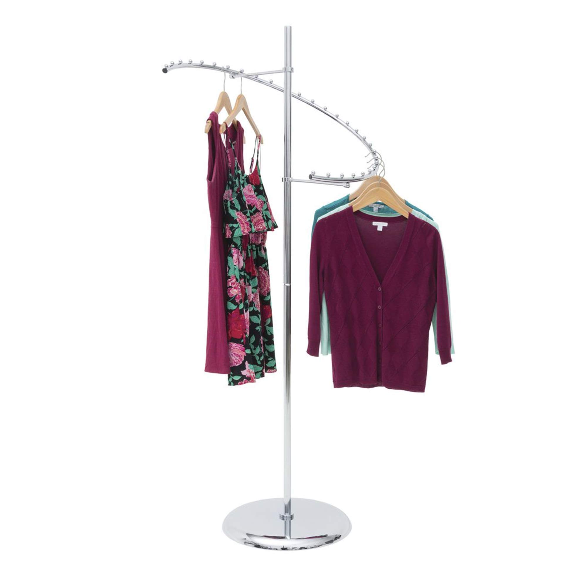 NAHANCO K29 Heavy Duty Chrome Spiral Garment Rack - Commercial Clothing Display with 29 Hanging Hooks for Retail Stores, Boutiques & Home Organization