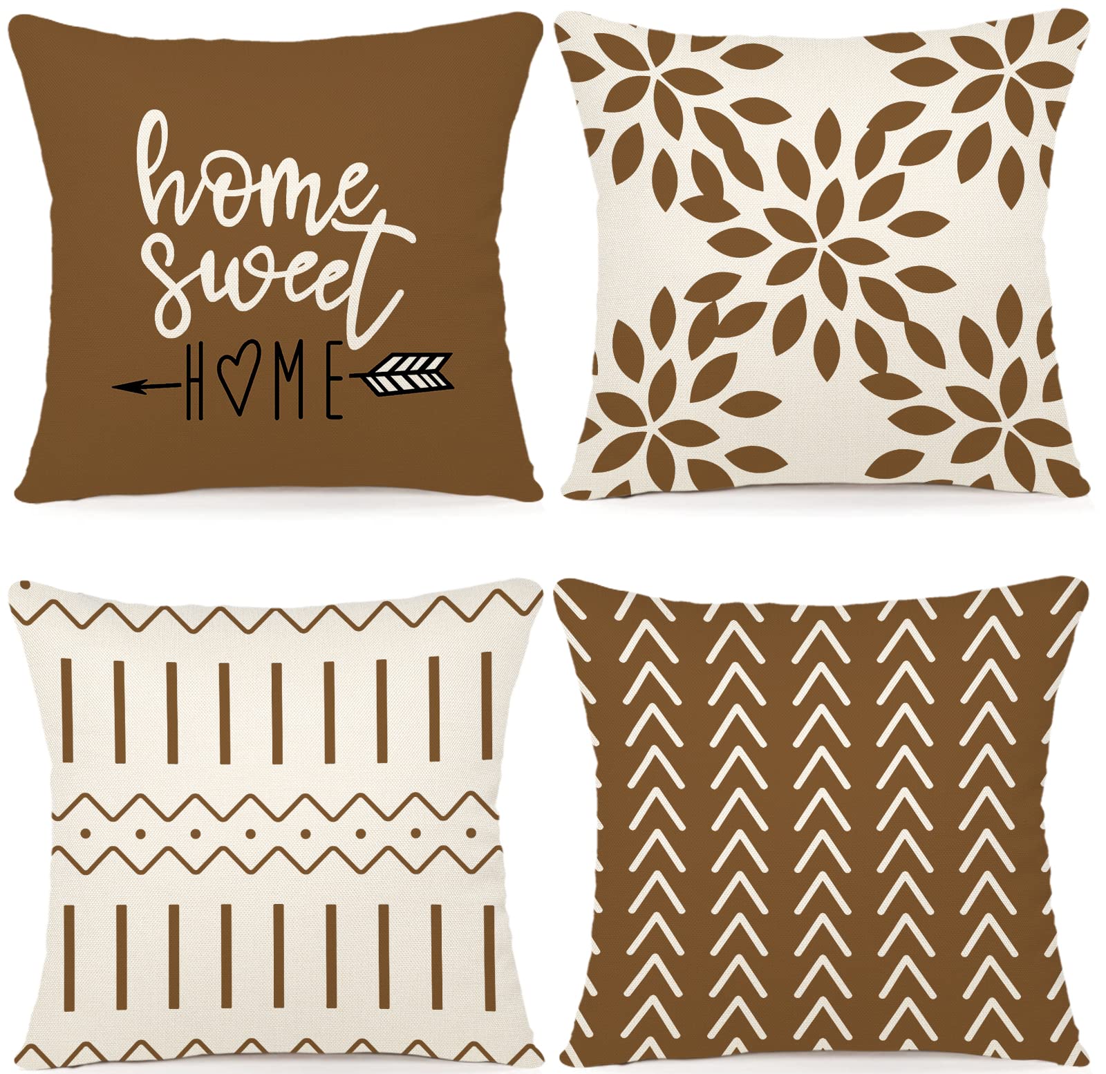 YCOLL 20x20 Inch Pillow Covers Set of 4 - Modern Linen Fabric Throw Pillow Cases for Sofa, Couch, Bed & Car - Light Brown Decorative Outdoor Pillow Covers - Perfect for Living Room, Patio & Home Decor