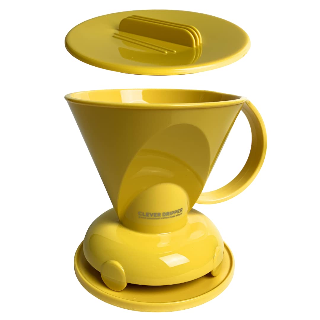 Clever Yellow Coffee Dripper - BPA-Free Plastic Pour Over Coffee Maker for Hot & Cold Brew (18oz) - Perfect for Home, Office & Camping Use
