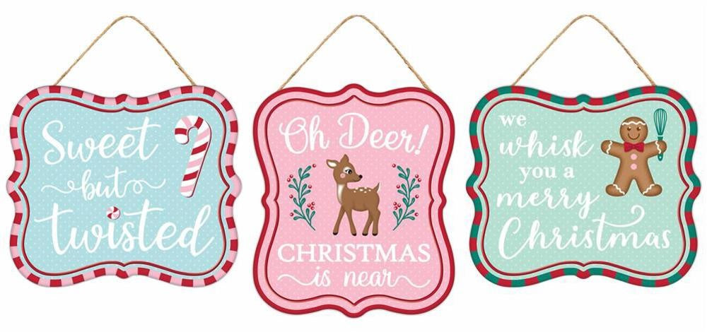 6 Pack Embossed Christmas Sign Ornaments - Holiday Home Decor for Tree, Mantel, or Gift Giving - Festive Holiday Party Decorations