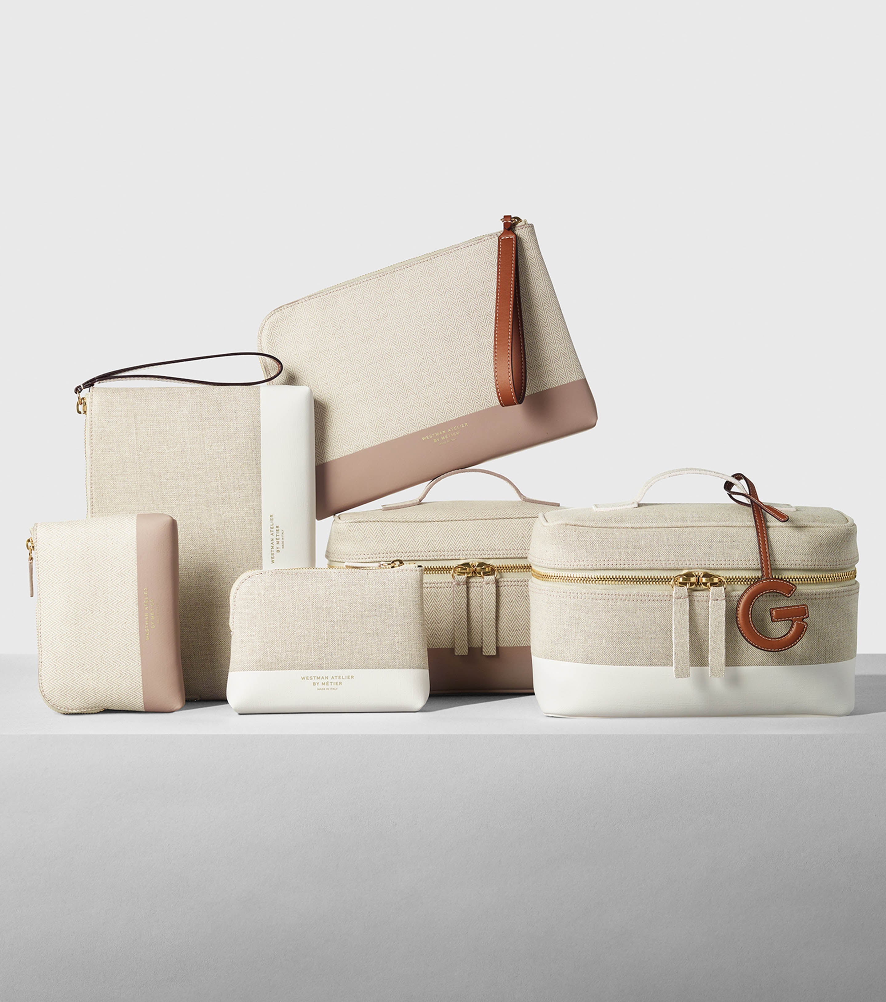 Elegant Linen and Crème Makeup Pouch - Perfect for Travel, Daily Use & Gift Giving
