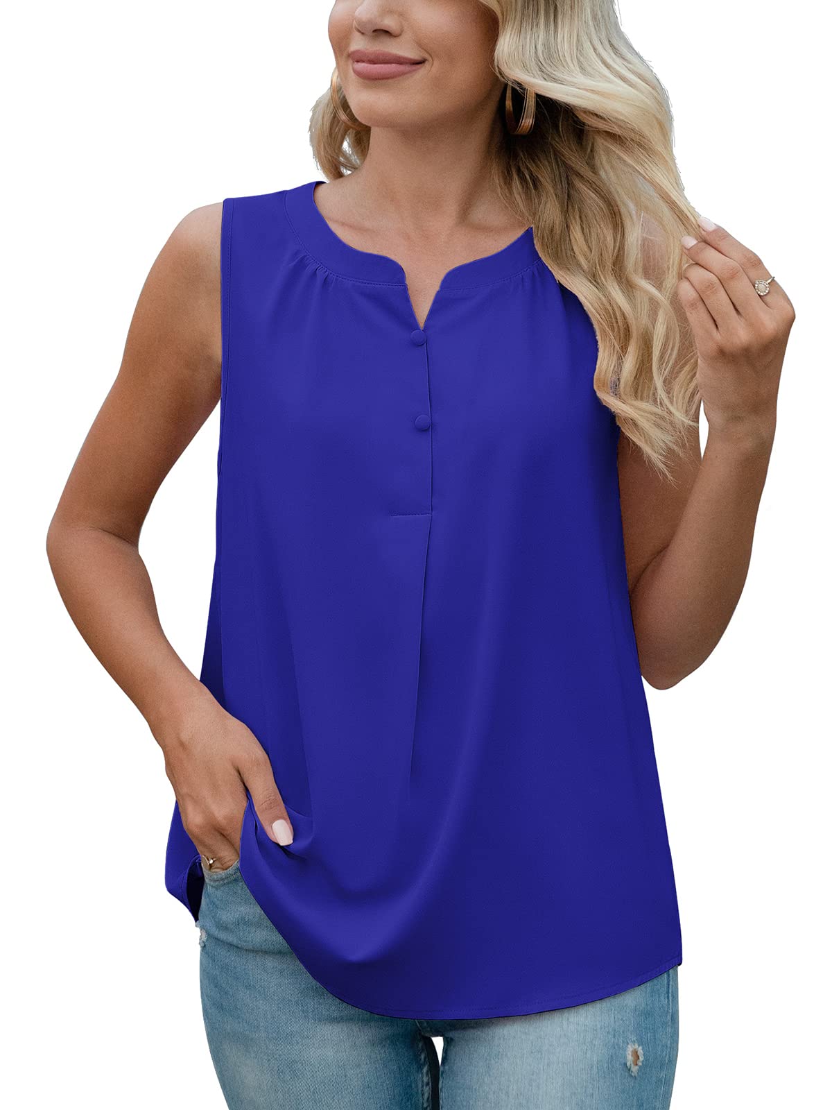 QUEZHU Women's Sleeveless Chiffon Blouse - Summer V-Neck Button Down Shirt for Work & Casual Wear | Lightweight Breathable Office Top, Perfect for Business Meetings, Date Nights and Weekend Outings